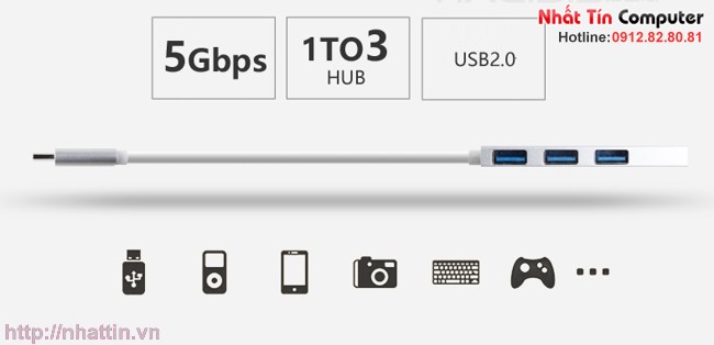 Hub USB 3.0 kèm cổng sạc điện Type-c chính hãng Hagibis cho Macbook air 12 inch Apple