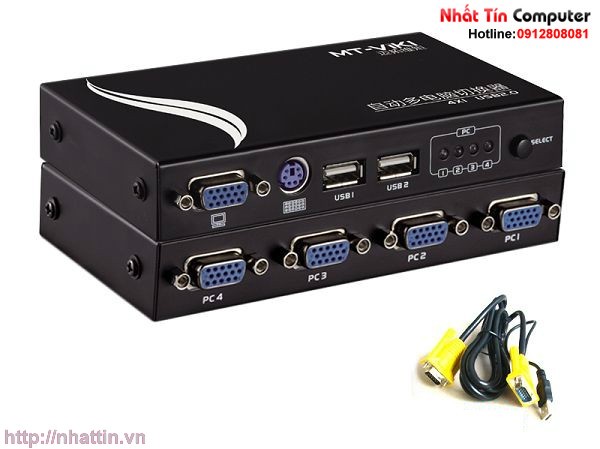 Auto KVM Switch 4Port- PS2 và USB. Chuyển mạch tự động 4 CPU ra 1 màn hình - MT-471UK-L
