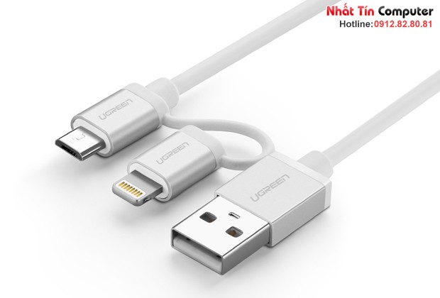 Cáp sạc 2 trong 1 USB 2.0 sang Micro USB và Lightning dài 1M Ugreen UG-20748 chính hãng