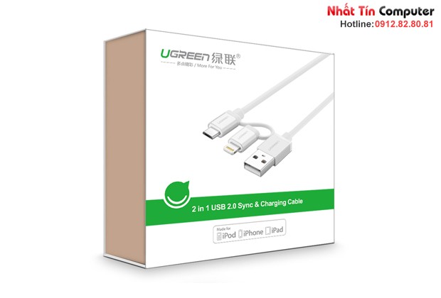 Cáp sạc 2 trong 1 USB 2.0 sang Micro USB và Lightning dài 1M Ugreen UG-20748 chính hãng