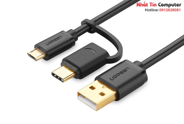 Cáp USB ra Micro USB và Type-C dài 1.5m chính hãng Ugreen 30177