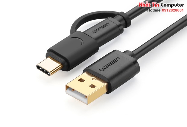 Cáp USB ra Micro USB và Type-C dài 1.5m chính hãng Ugreen 30177