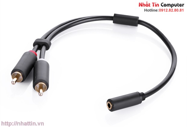 Cáp Audio 3.5mm âm ra 2 RCA dương dài 20cm chính hãng Ugreen-10561 mạ vàng 24K cao cấp