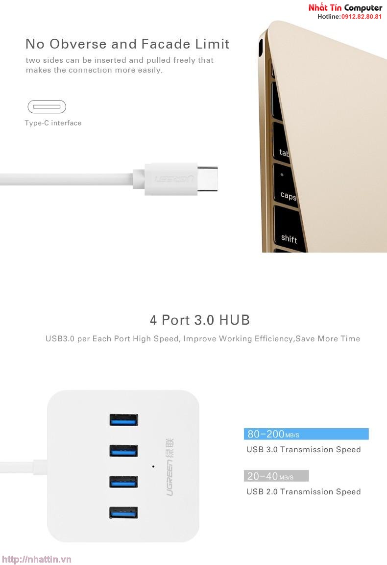 Cáp USB Type C ra 4 cổng USB 3.0 Ugreen UG-30316 Chính hãng