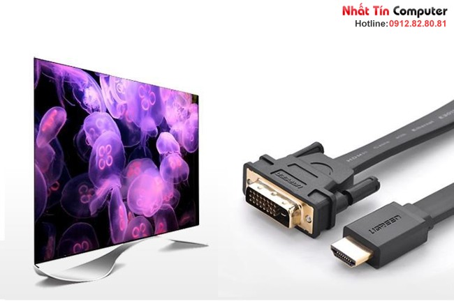 Cáp HDMI to DVI (24+1) mỏng dẹt dài 2M Chính hãng Ugreen UG-30106 Cao cấp