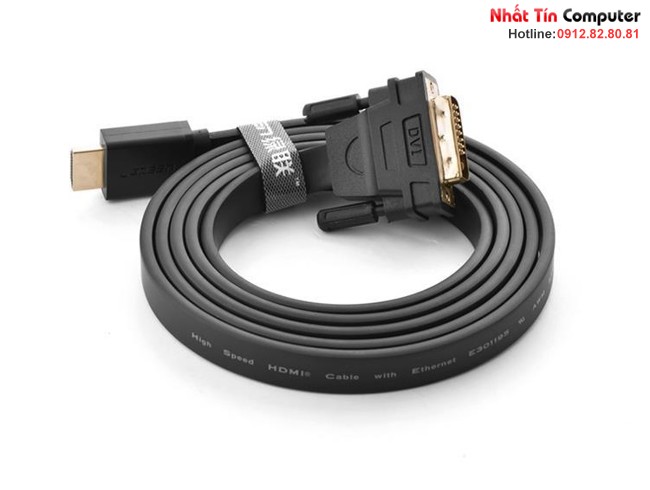 Cáp HDMI to DVI (24+1) mỏng dẹt dài 2M Chính hãng Ugreen UG-30106 Cao cấp