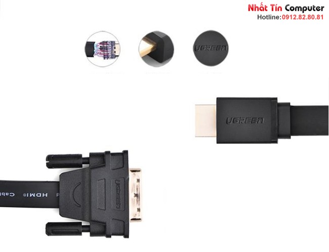 Cáp HDMI to DVI (24+1) mỏng dẹt dài 2M Chính hãng Ugreen UG-30106 Cao cấp