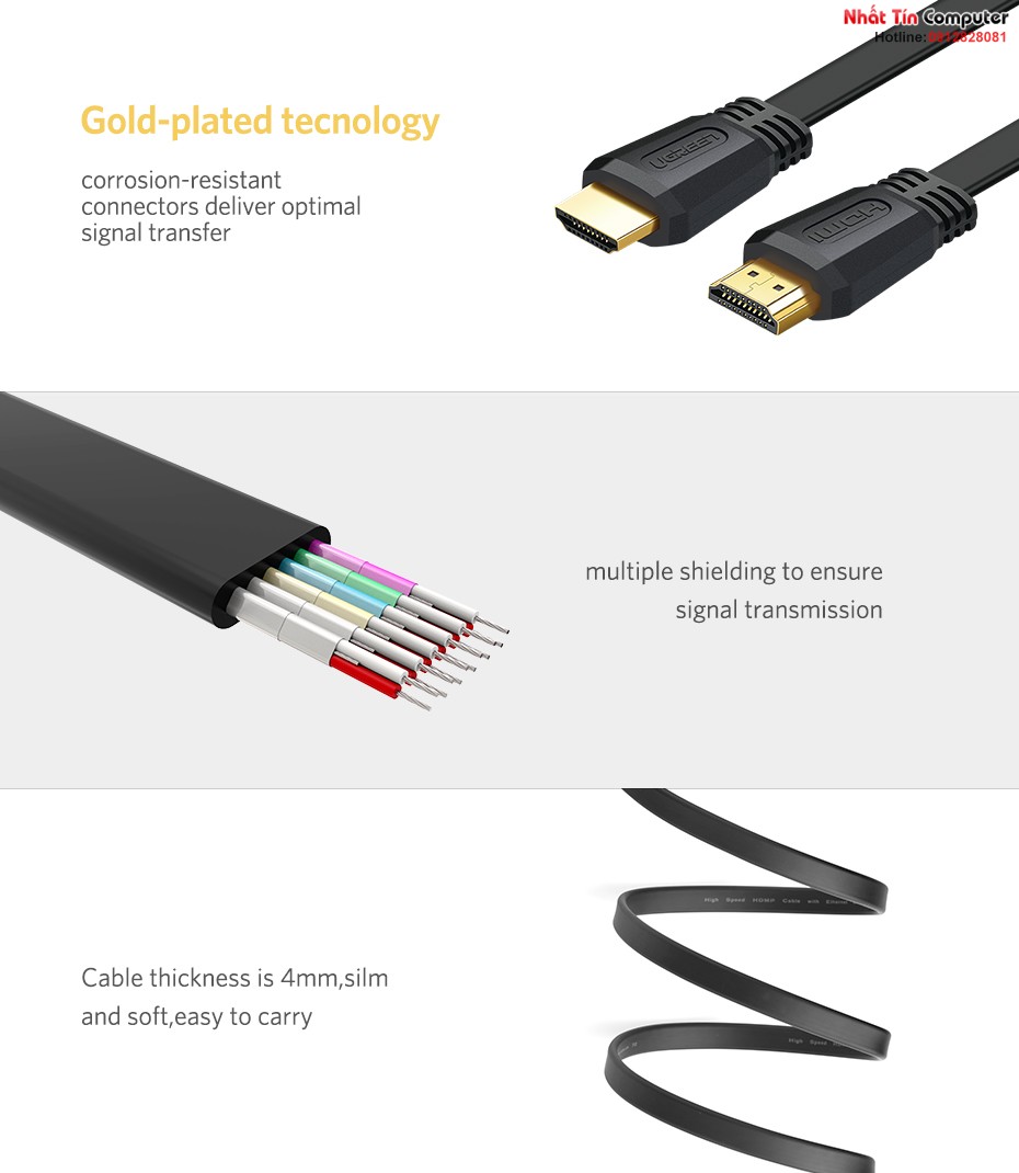 Cáp HDMI 2.0 dẹt 2m chuẩn 4K@30Hz Ugreen 70159 cao cấp