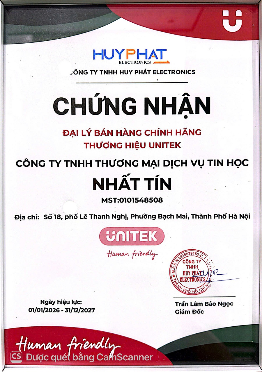 Chứng nhận là Đại lý bán hàng chính hãng thương hiệu UNITEK tại Việt Nam