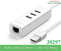 Bộ chia 3 cổng USB 2.0 kèm cổng mạng Ethernet 10/100Mbps Ugreen 30297 màu trắng