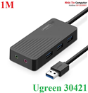 Bộ chia 3 cổng USB 3.0 kèm Sound âm thanh 3.5mm dài 1M Ugreen 30421 cao cấp (Màu đen)