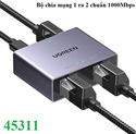 Bộ chia mạng Ethernet 1 sang 2 cổng chuẩn 1000Mbps Ugreen 45311 cao cấp (Plug in Play)