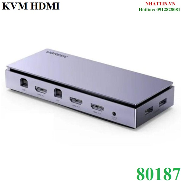 Bộ chuyển đổi 2 máy tính dùng 1 màn hình KVM HDMI 4K30hz, KVM Switch chính hãng Ugreen 80187 cao cấp