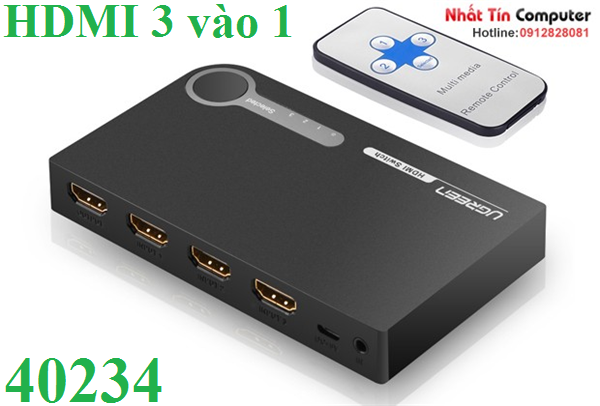 Bộ gộp HDMI 3 vào 1 ra hỗ trợ 3D 4K@30hz chính hãng Ugreen 40234 cao cấp