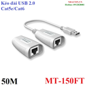 Bộ kéo dài USB 2.0 Extender 50M qua cáp Lan Cat5e/Cat6 đồng MT-Viki MT-150FT cao cấp (Ko nguồn)