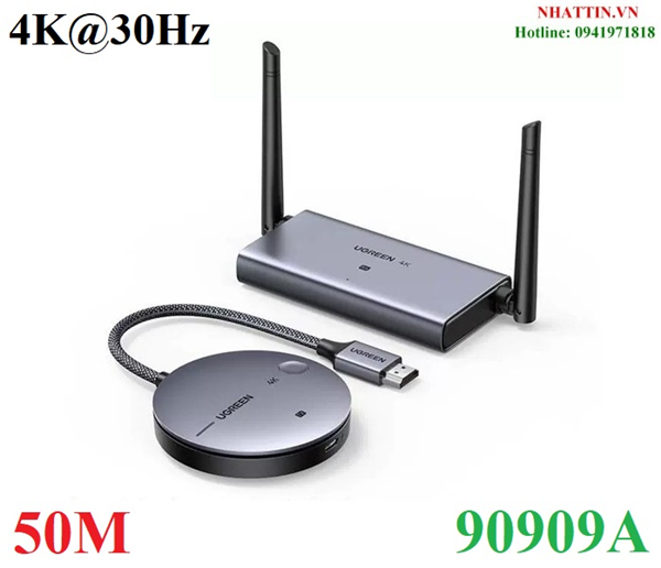 Bộ phát nhận tín hiệu HDMI+VGA không dây 50m 4K@30hz sóng 2.4/5Ghz Ugreen 90909A CM586 cao cấp (vỏ nhôm)
