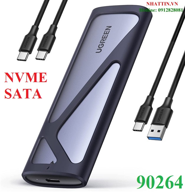 Box ổ cứng SSD M.2 hỗ trợ NVME+SATA USB Type-C 3.2 GEN2 tốc độ 10Gbps Ugreen 90264 cao cấp (Max 2TB)