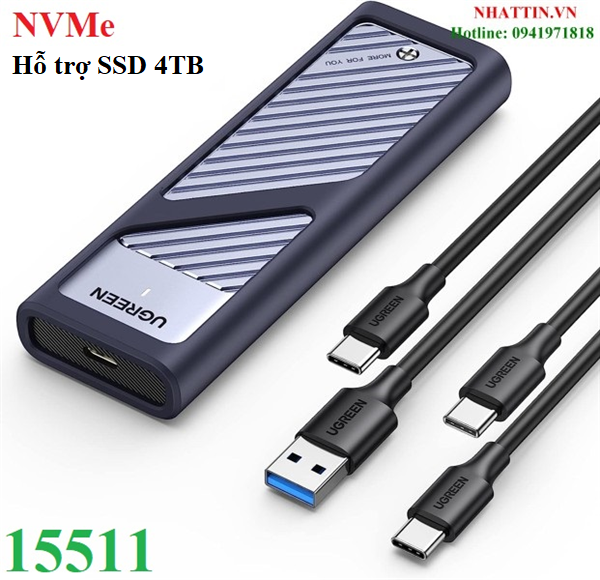 Box ổ cứng SSD M.2 NVMe USB Type-C 3.2 GEN2 tốc độ 10Gbps Ugreen 15511 cao cấp (Max 4TB)