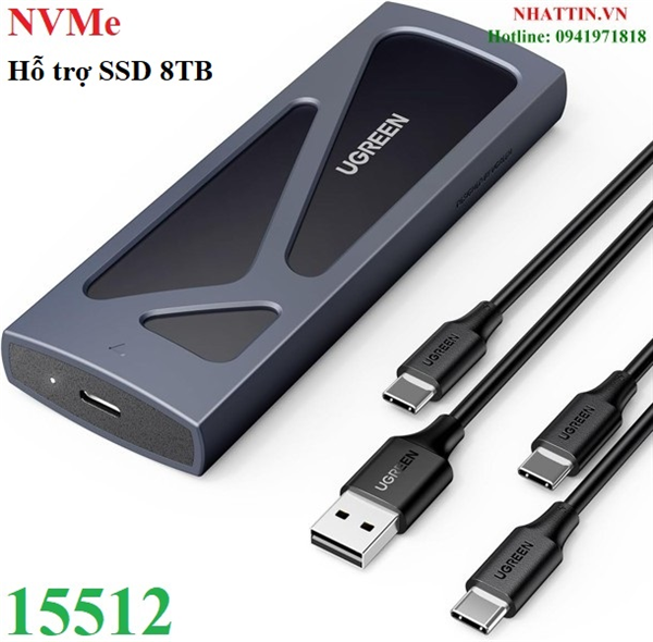 Box ổ cứng SSD M.2 NVMe USB Type-C 3.2 GEN2 tốc độ 10Gbps Ugreen 15512 cao cấp (Max 8TB)