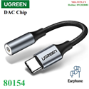 Cáp chuyển đổi âm thanh USB Type-C ra 3.5mm có chip DAC Ugreen 80154 cao cấp (Xám)