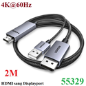 Cáp chuyển đổi HDMI sang DisplayPort Active dài 2M hỗ trợ 4K@60Hz 1080P@120Hz Ugreen 55329 cao cấp