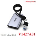 Cáp chuyển đổi USB-A/C sang 2 cổng HDMI hỗ trợ fullhd 1080p@60hz Unitek V1427A01 cao cấp