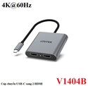 Cáp chuyển đổi USB-C sang 2 cổng HDMI hỗ trợ 4K@60Hz Unitek V1404B cao cấp