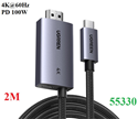 Cáp chuyển đổi USB-C to HDMI hỗ trợ 4K@60Hz dài 2m hỗ trợ sạc PD100W Ugreen 55330 cao cấp