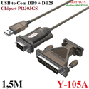 Cáp chuyển đổi USB sang RS232 dài 1,5M kèm DB25 Unitek Y-105A Chính hãng