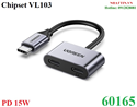Cáp chuyển đổi USB Type-C sang 2 USB Type-C tai nghe & sạc 15W Ugreen 60165 cao cấp