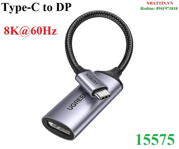 Cáp chuyển đổi USB Type-C to DP hỗ trợ 8K@60Hz chính hãng Ugreen 15575 bọc nhôm cao cấp