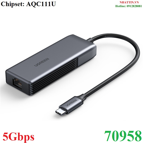 Cáp chuyển USB Type-C sang Lan 5Gbps Ugreen 70604 vỏ nhôm cao cấp