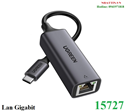 Cáp chuyển USB Type-C to Lan Gigabit 10/100/1000Mbps Ugreen 15727 cao cấp (Vỏ nhôm)
