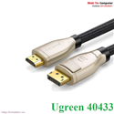 Cáp Displayport to HDMI 2.0 dài 1,5m hỗ trợ 3D 4K/60Hz chính hãng Ugreen 40433 cao cấp