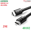 Cáp HDMI 2.0 dài 3M bọc nylon hỗ trợ độ phân giải 4K@60Hz Ugreen 40102 cao cấp