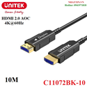 Cáp HDMI to HDMI 2.0 sợi quang AOC Optical Fiber dài 10M độ phân giải 4K@60Hz Unitek C11072BK-10 cao cấp