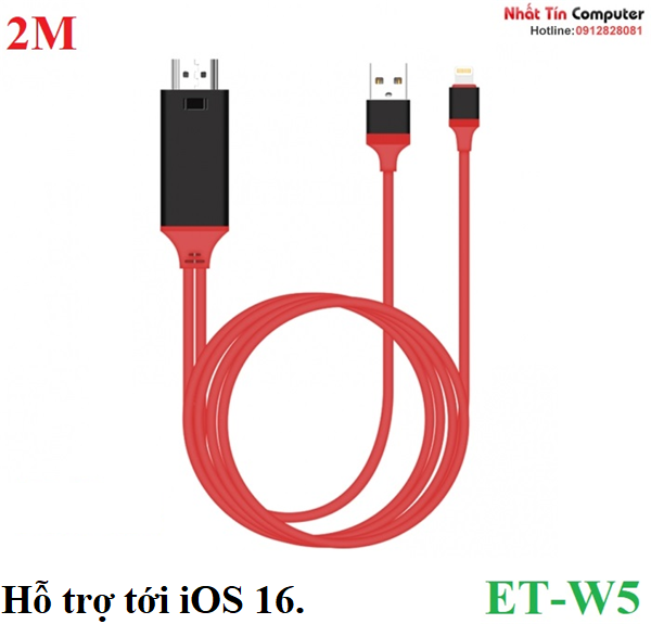 Dây lightning to HDMI lên Tivi cho iphone 5,6,7,8,X...14 và ipad dài 2 mét  kết nối lên Tivi cổng HDMI giá rẻ