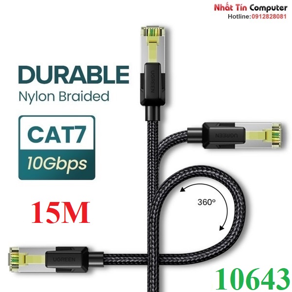 Cáp mạng Cat7 vỏ bọc Nylon dài 15M băng thông 10Gbps 600MHZ Ugreen 10643 cao cấp