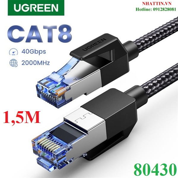 Cáp mạng Cat8 đúc sẵn bọc dù dài 1,5M Ugreen 80430 cao cấp