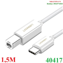 Cáp máy in USB Type-C dài 1,5m chính hãng Ugreen 40417 màu trắng cao cấp