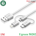 Cáp sạc 3 trong 1 Micro USB, Lightning, Type-C dài 1M Ugreen 50202 chính hãng