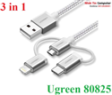 Cáp sạc, dữ liệu 3 trong 1 USB Micro/Type-C/Lightning dài 1M Ugreen 80825 (Màu bạc)