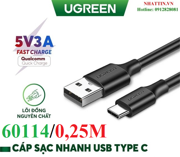 Cáp sạc, dữ liệu USB Type-A 2.0 sang USB Type-C dài 0,25M Ugreen 60114 cao cấp