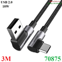 Cáp sạc nhanh 18W, dữ liệu USB-A to USB Type-C chuẩn 2.0 bẻ góc 90 độ đầu dài 3M Ugreen 70875 cao cấp