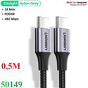 Cáp sạc nhanh 60W USB Type-C to Type-C dài 0,5M bọc nylon Ugreen 50149 cao cấp (dữ liệu)