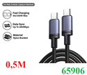Cáp sạc nhanh, dữ liệu 240W 5A USB Type-C to Type-C dài 0,5M Ugreen 65906 cao cấp (bọc dù)