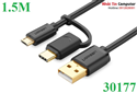 Cáp USB ra Micro USB và Type-C dài 1.5m chính hãng Ugreen 30177