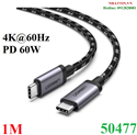 Cáp USB Type-C to Type-C 3.1 Gen1 dài 1M bện nylon hỗ trợ Video 4K60Hz dữ liệu 5Gbps sạc PD60W Ugreen 50477 cao cấp