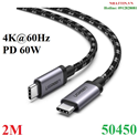 Cáp USB Type-C to Type-C 3.1 Gen1 dài 2M bện nylon hỗ trợ Video 4K60Hz dữ liệu 5Gbps sạc PD60W Ugreen 50450 cao cấp