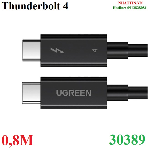 Cáp Thunderbolt 4 dài 0,8M xuất hình ảnh 8K@60Hz, truyền dữ liệu 40Gbps, sạc PD 100W Ugreen 30389 cao cấp